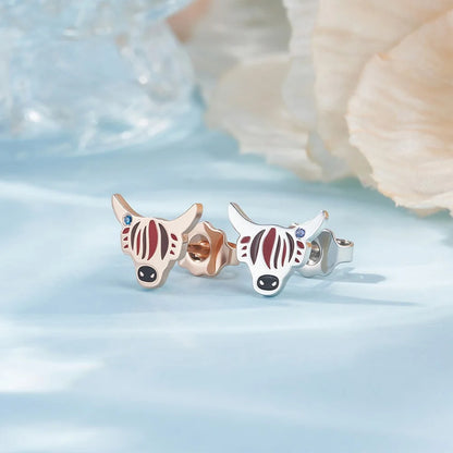 Birthstone Enamel Highland Cow Stud Earrings