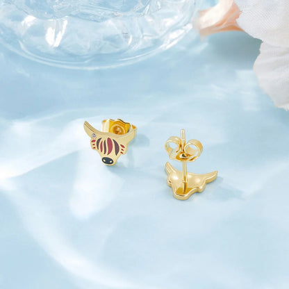 Birthstone Enamel Highland Cow Stud Earrings