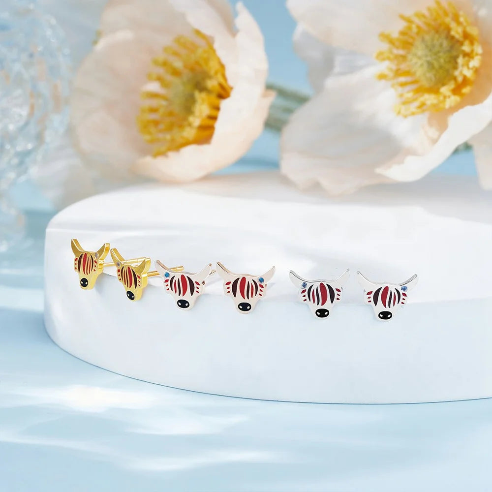 Birthstone Enamel Highland Cow Stud Earrings