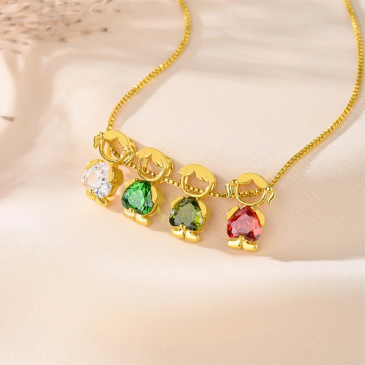 Birthstone Mom Necklace with Boy & Girl Charms