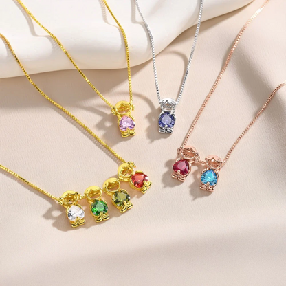 Birthstone Mom Necklace with Boy & Girl Charms