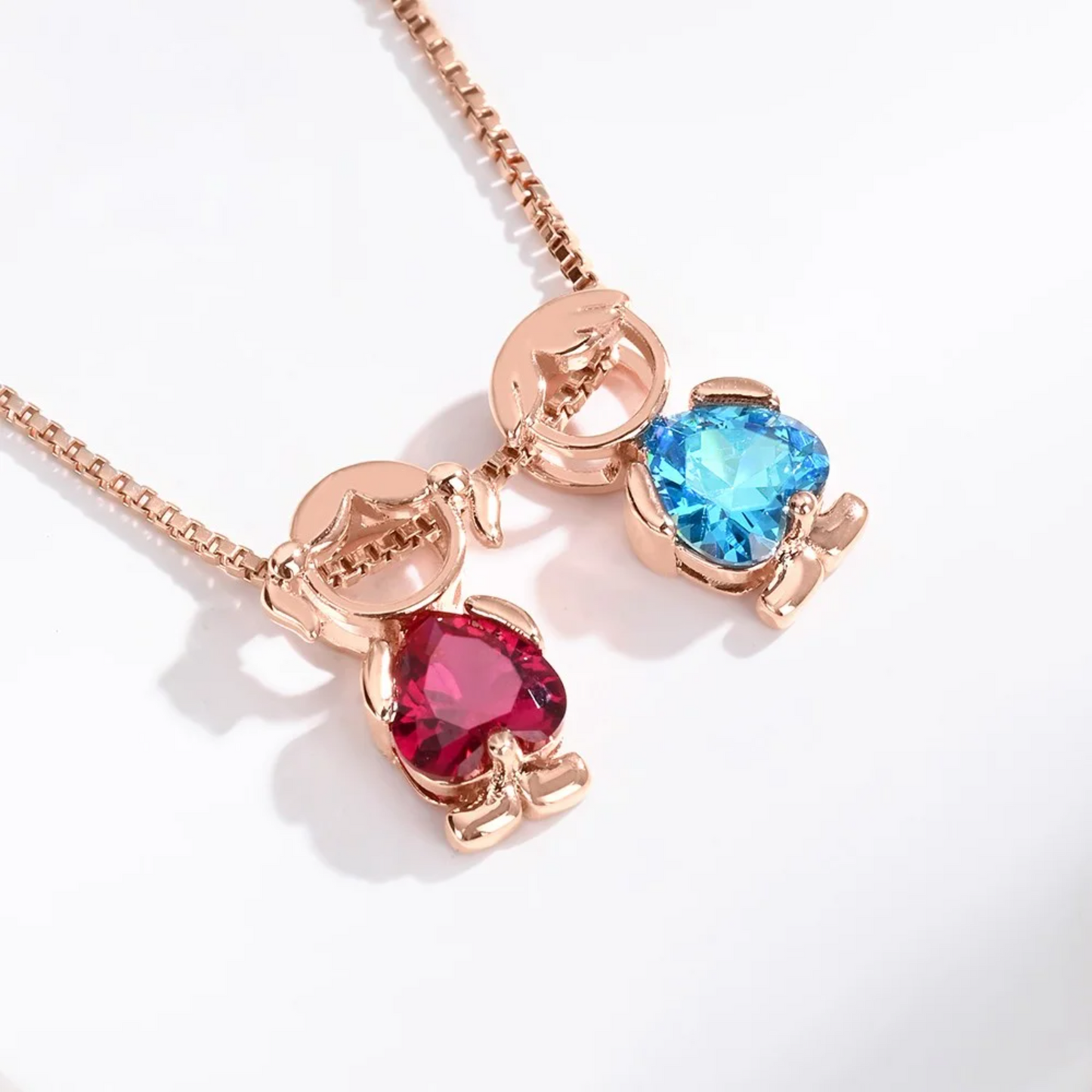 Birthstone Mom Necklace with Boy & Girl Charms