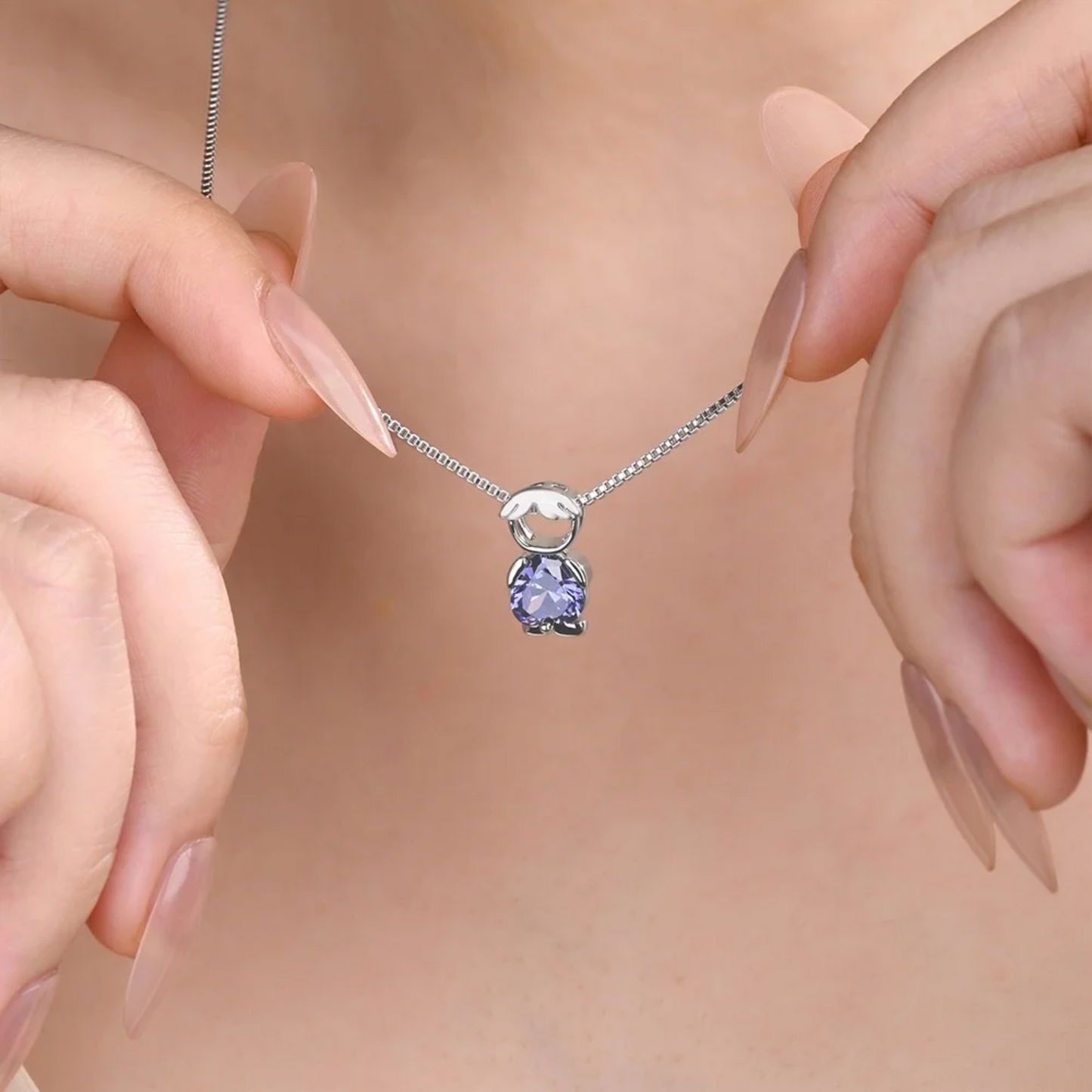 Birthstone Mom Necklace with Boy & Girl Charms