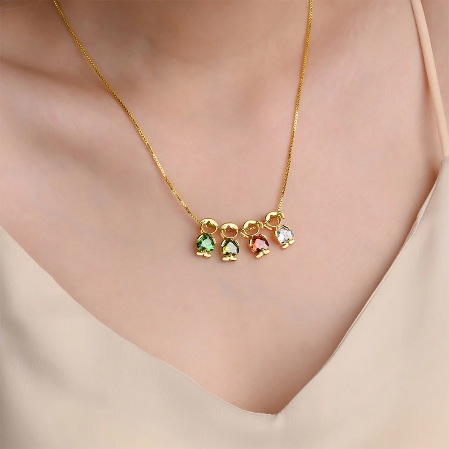 Birthstone Mom Necklace with Boy & Girl Charms