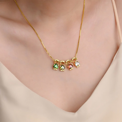Birthstone Mom Necklace with Boy & Girl Charms