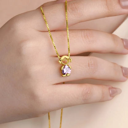 Birthstone Mom Necklace with Boy & Girl Charms