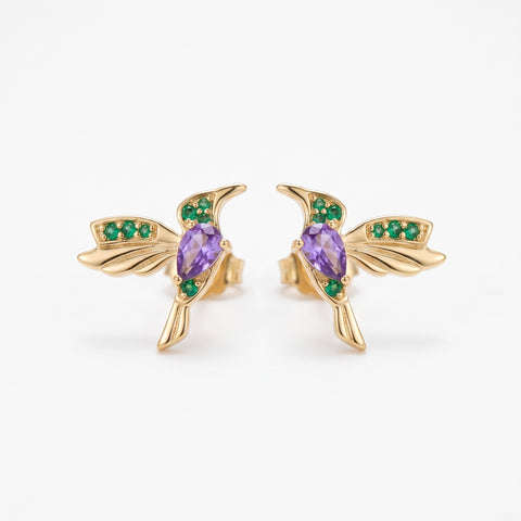 Birthstone Hummingbird Stud Earrings