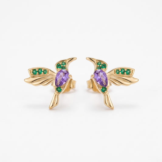 birthstone hummingbird stud earrings