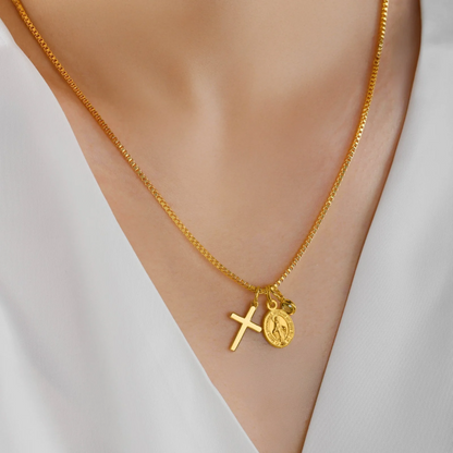 Cross Virgin Mary Medal Necklace with Birthstone