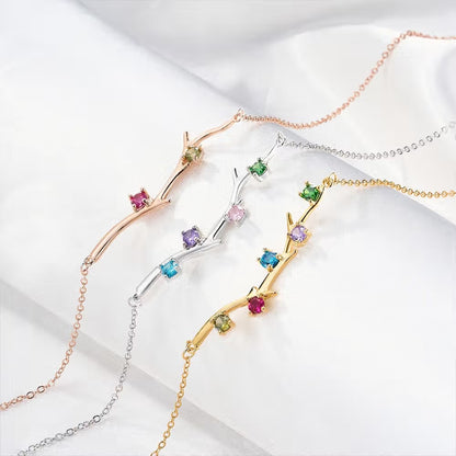 Personalized 1-6 Birthstones Family Tree Branch Necklace