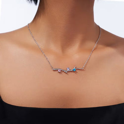 Personalized 1-6 Birthstones Family Tree Branch Necklace