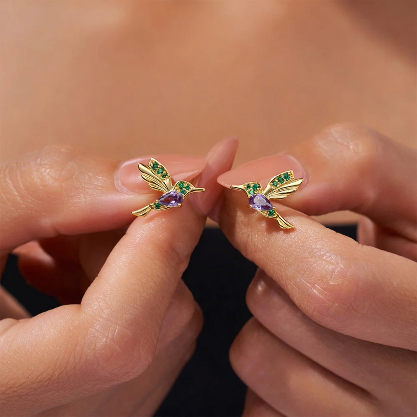 Birthstone Hummingbird Stud Earrings