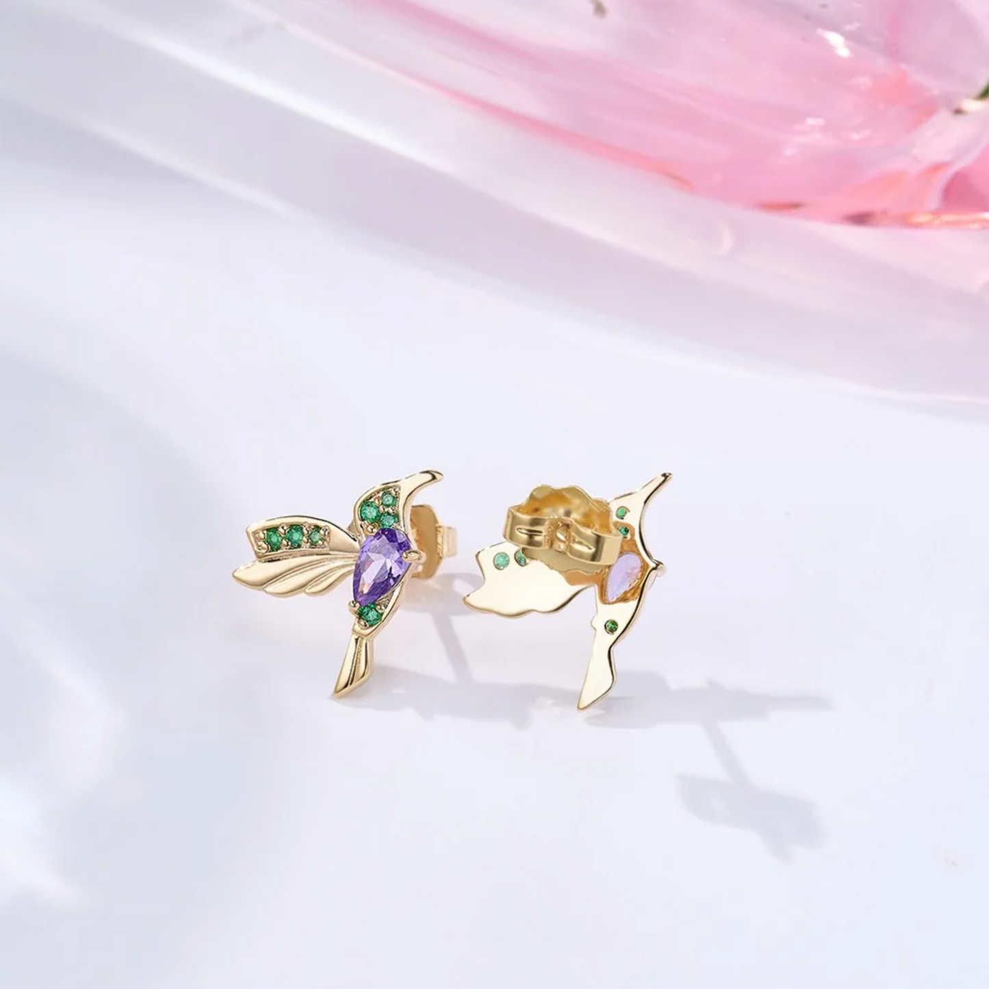 Birthstone Hummingbird Stud Earrings