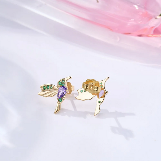 Birthstone Hummingbird Stud Earrings