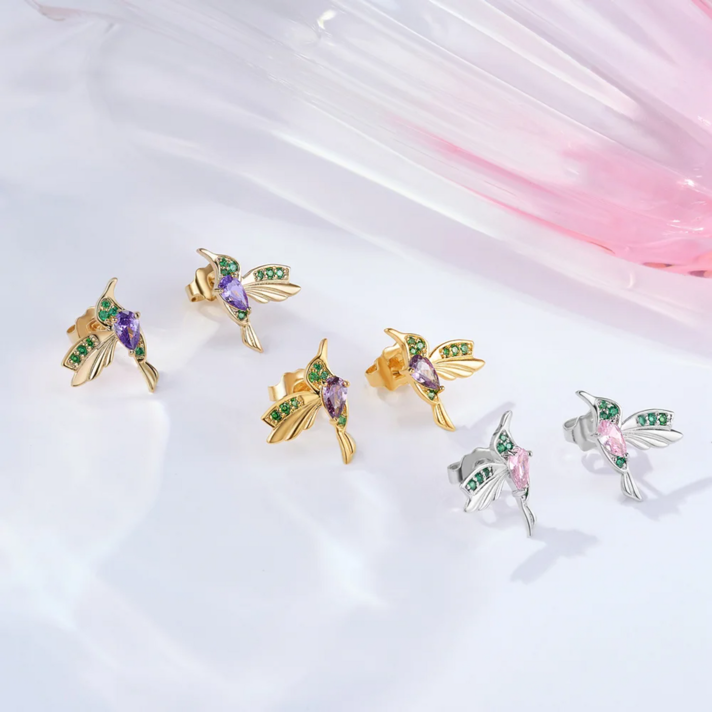 Birthstone Hummingbird Stud Earrings