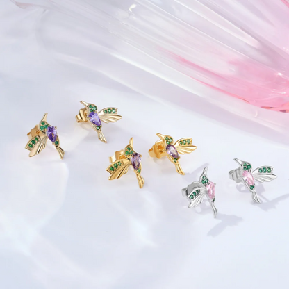 Birthstone Hummingbird Stud Earrings