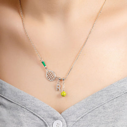 Custom Tennis Racket Necklace with Initial & Ball Charm