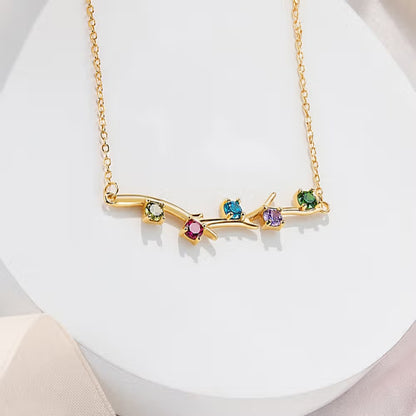 Personalized 1-6 Birthstones Family Tree Branch Necklace