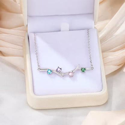 Personalized 1-6 Birthstones Family Tree Branch Necklace