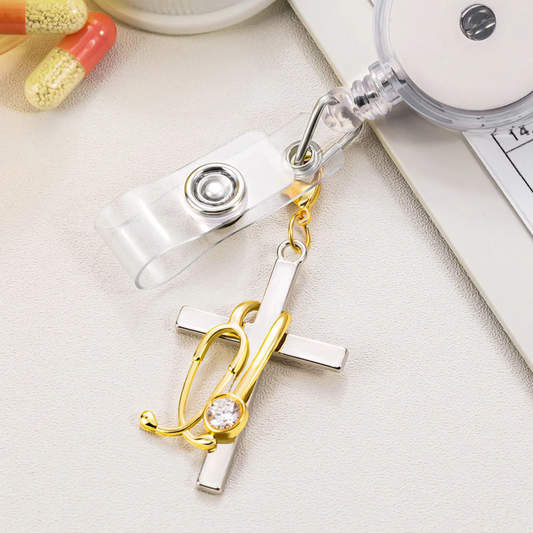 Birthstone Stethoscope Cross Charm for ID Badge Reel
