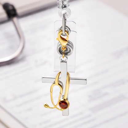 Birthstone Stethoscope Cross Charm for ID Badge Reel