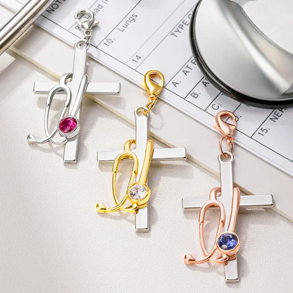 Birthstone Stethoscope Cross Charm for ID Badge Reel