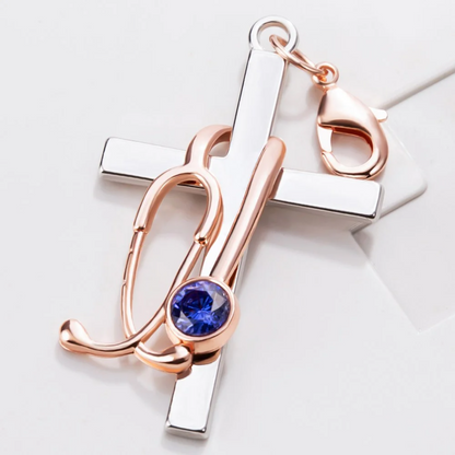 Birthstone Stethoscope Cross Charm for ID Badge Reel