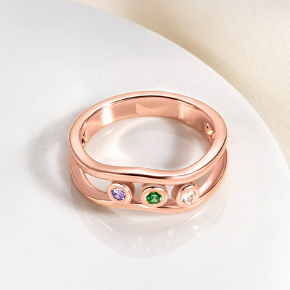 Personalized Contour Stacking Family Birthstones Ring