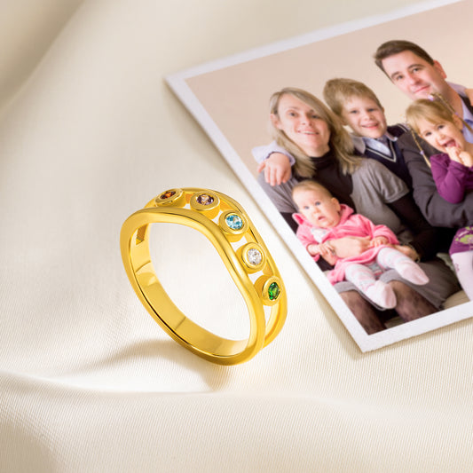 Personalized Contour Stacking Family Birthstones Ring