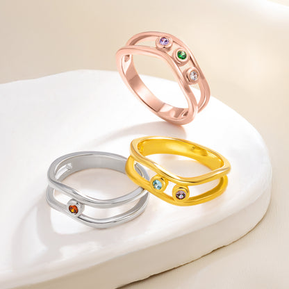 Personalized Contour Stacking Family Birthstones Ring