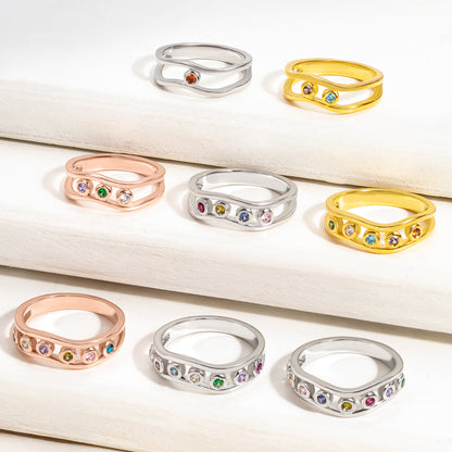 Personalized Contour Stacking Family Birthstones Ring