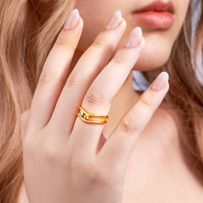 Personalized Contour Stacking Family Birthstones Ring