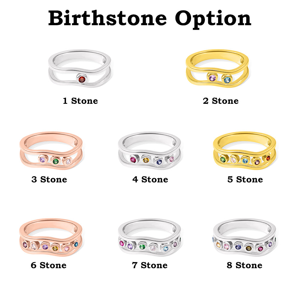 Personalized Contour Stacking Family Birthstones Ring
