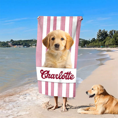 Custom Name Pet Photo Beach Towel
