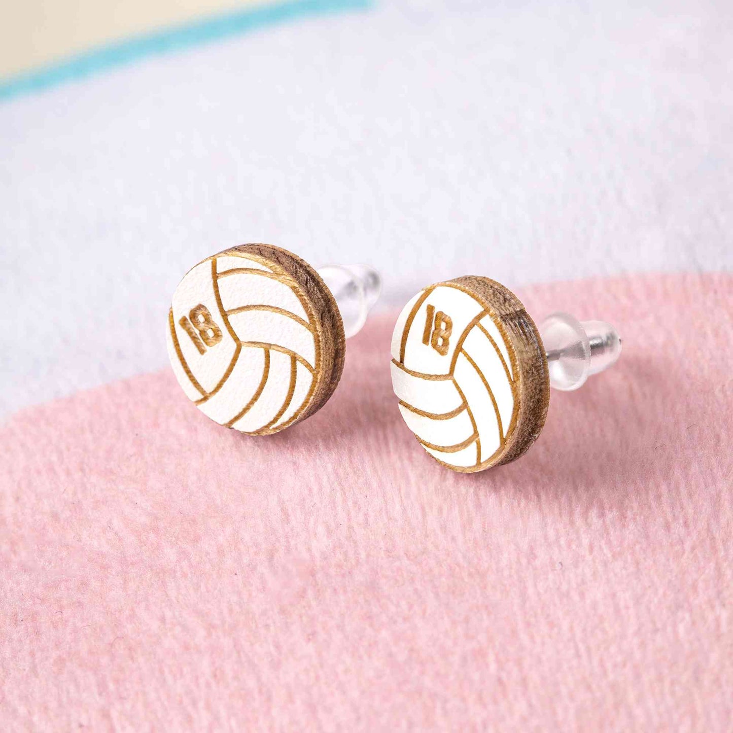 Wooden Number Volleyball Stud Earrings