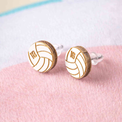 Wooden Number Volleyball Stud Earrings