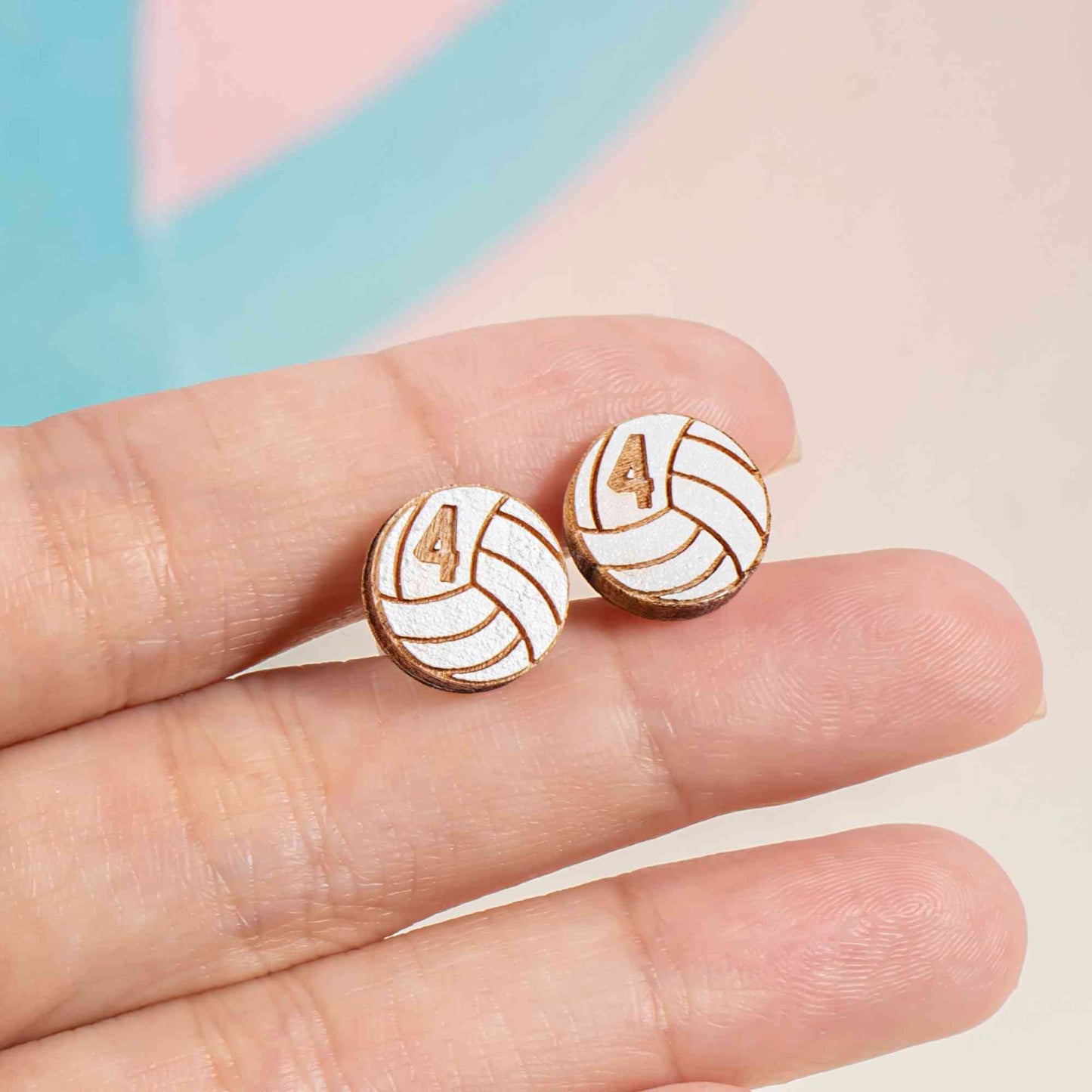 Wooden Number Volleyball Stud Earrings