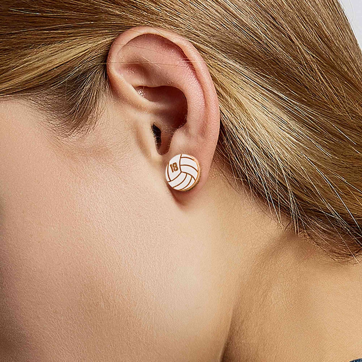 Wooden Number Volleyball Stud Earrings
