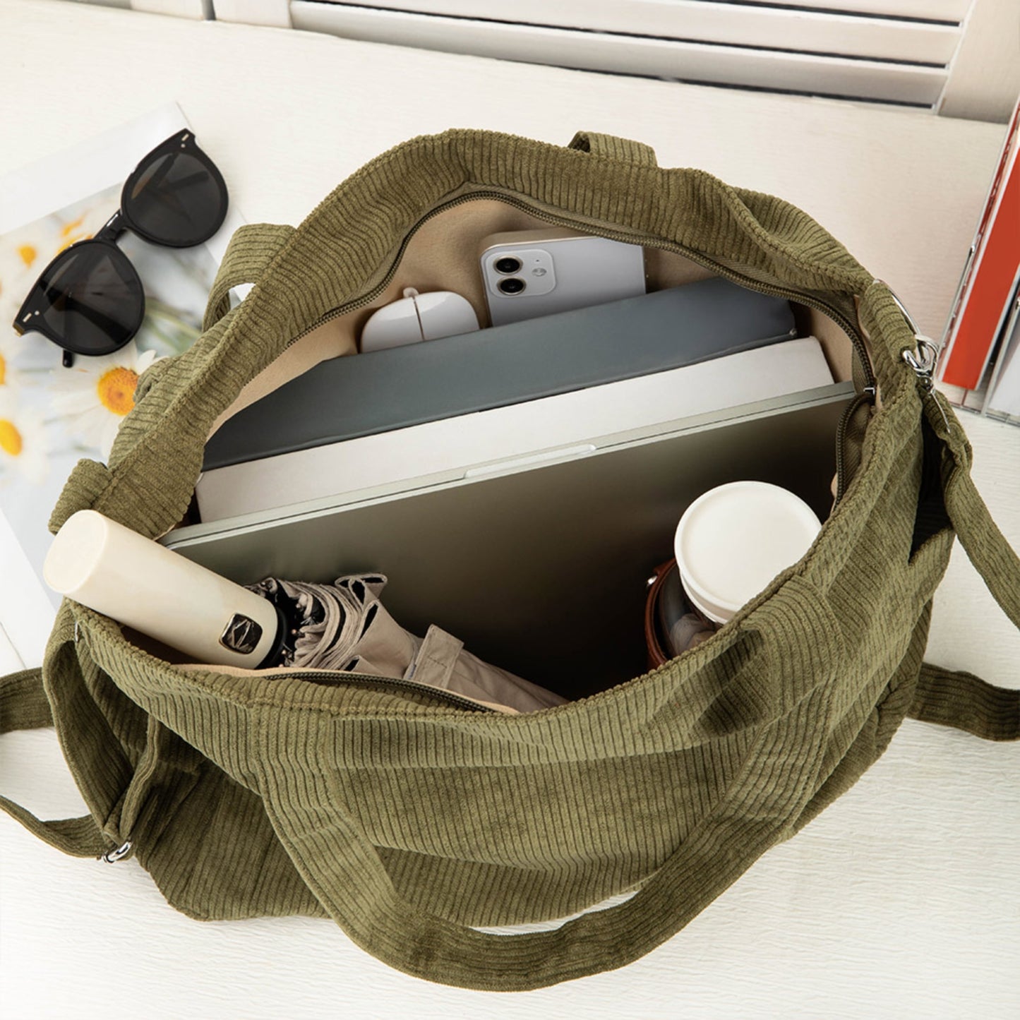 Custom Embroidered Name Corduroy Tote Bag