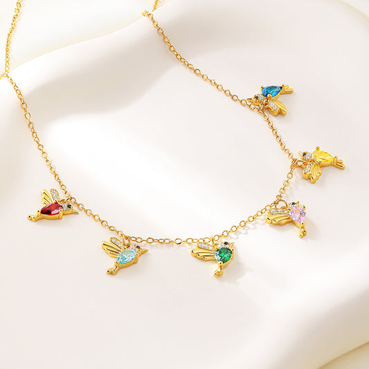 Personalized Hummingbirds Birthstones Necklace