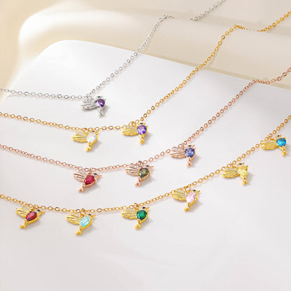 Personalized Hummingbirds Birthstones Necklace