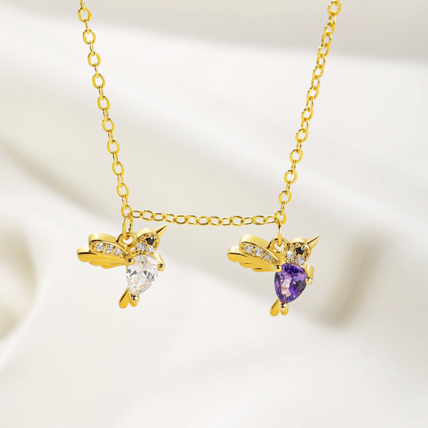 Personalized Hummingbirds Birthstones Necklace