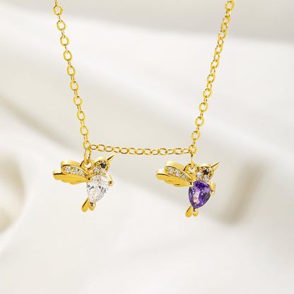 Personalized Hummingbirds Birthstones Necklace