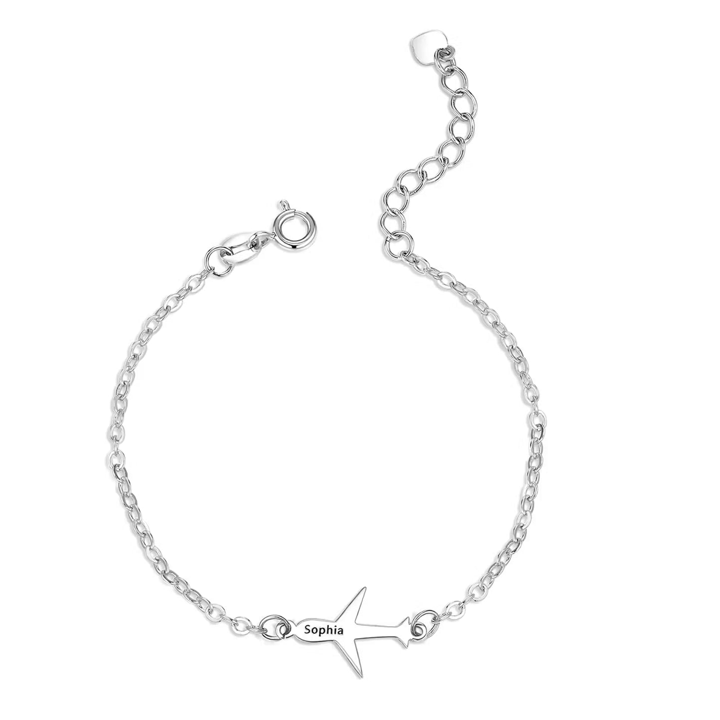 Custom Engraved Airplane Charm Bracelet