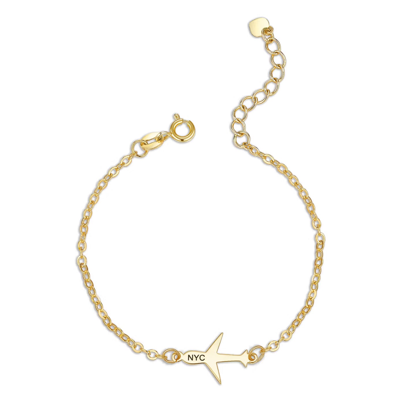 Custom Engraved Airplane Charm Bracelet