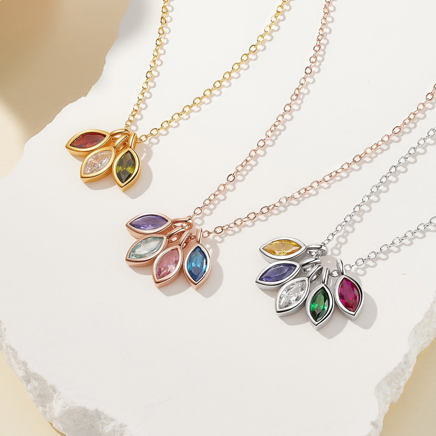 Personalized 1-8 Marquise Birthstones Necklace