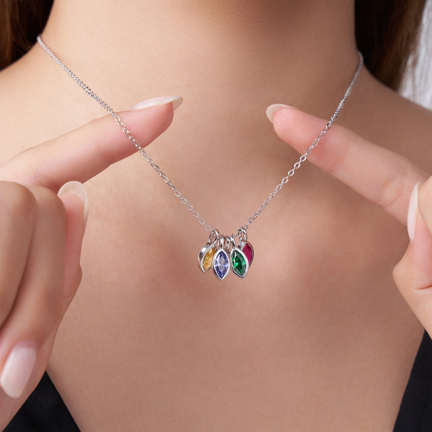 Personalized 1-8 Marquise Birthstones Necklace