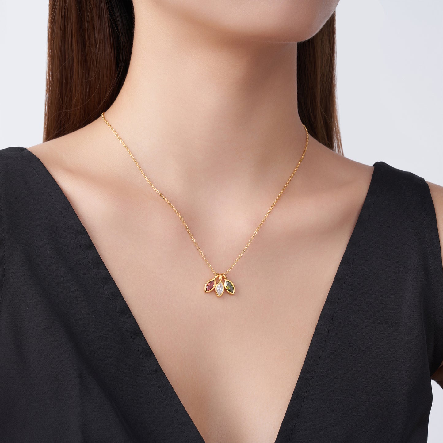 Personalized 1-8 Marquise Birthstones Necklace