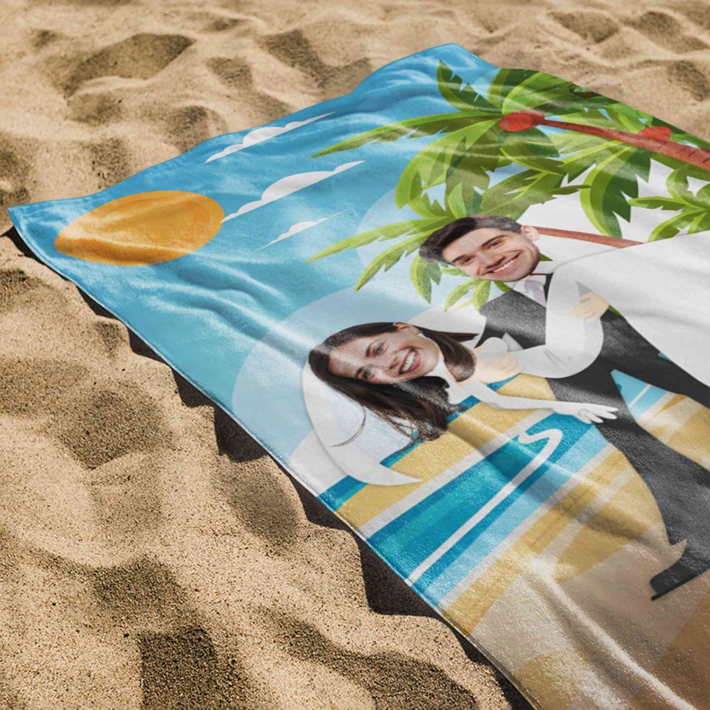 Custom Photo Faces Honeymoon Couples Beach Towel
