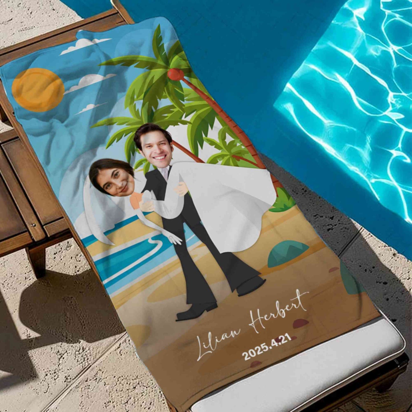 Custom Photo Faces Honeymoon Couples Beach Towel